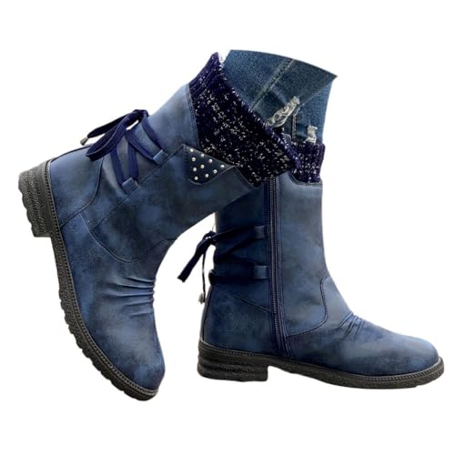 ticticlily Stiefel Damen Winterstiefel Gefüttert Kurze Stiefeletten mit Absatz Warm Winterschuhe Winter Boots A Blau 36 EU von ticticlily