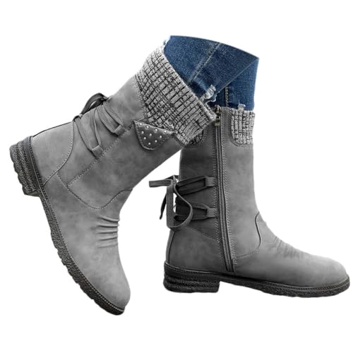 ticticlily Stiefel Damen Winterstiefel Gefüttert Kurze Stiefeletten mit Absatz Warm Winterschuhe Winter Boots A Grau 43 EU von ticticlily