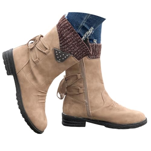 ticticlily Stiefel Damen Winterstiefel Gefüttert Kurze Stiefeletten mit Absatz Warm Winterschuhe Winter Boots A Khaki 42 EU von ticticlily