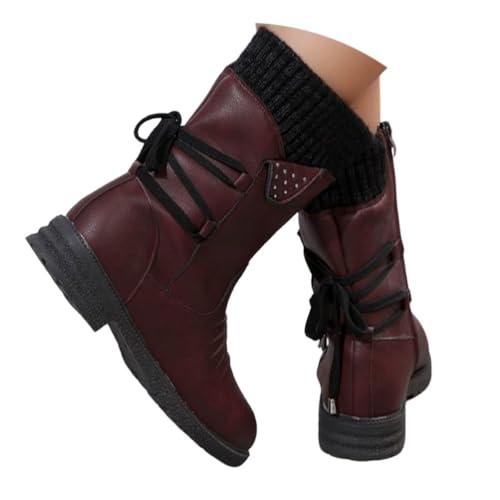 ticticlily Stiefel Damen Winterstiefel Gefüttert Kurze Stiefeletten mit Absatz Warm Winterschuhe Winter Boots A Rot 43 EU von ticticlily