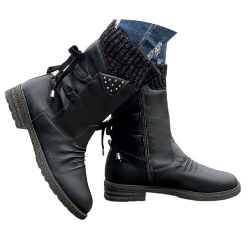 ticticlily Stiefel Damen Winterstiefel Gefüttert Kurze Stiefeletten mit Absatz Warm Winterschuhe Winter Boots A Schwarz 39 EU von ticticlily