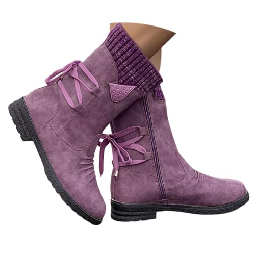 ticticlily Stiefel Damen Winterstiefel Gefüttert Kurze Stiefeletten mit Absatz Warm Winterschuhe Winter Boots A Violett 43 EU von ticticlily