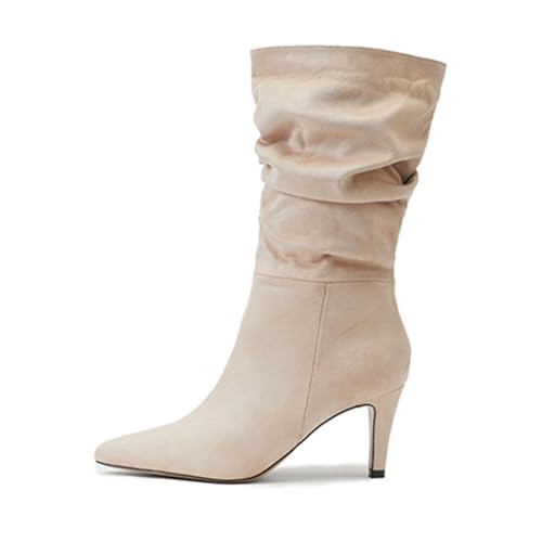 ticticlily Stiefel Damen mit Absatz Klassische Stiefel Gefüttert mit Trichterabsatz Schnallen C Aprikose 38 EU von ticticlily