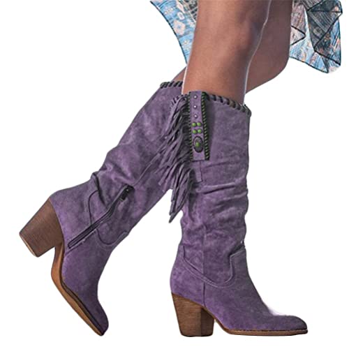 ticticlily Stiefel Frauen Winter Herbst Mode Casual Langer Knöchel Schuhe Langschaftstiefel Lange Stiefel Klassisch Stiefel mit Hoher Absatz Frauen Freizeitschuhe Violett 40 EU von ticticlily