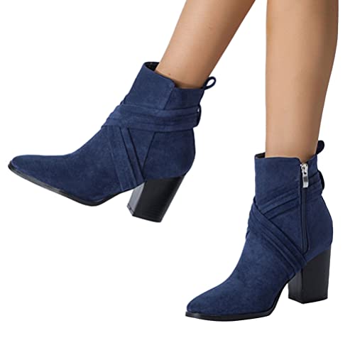 ticticlily Stiefeletten Damen Ankle Boots Herbst Winter Stiefel Winterstiefel Stiefeletten Warm Schuhe mit Hohen Absätzen Chelsea Boots A Blau 39 EU von ticticlily