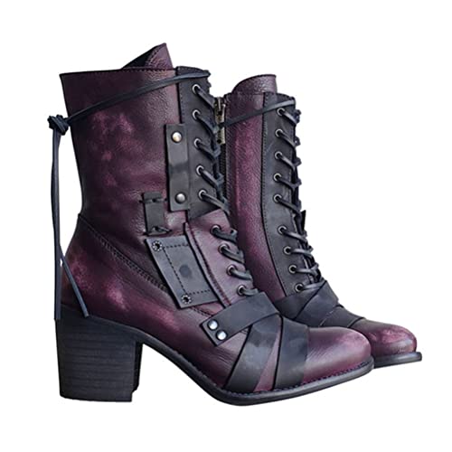 ticticlily Stiefeletten Damen Elegant Booties mit Hohen Absatz Komfort Zipper Hasp Frauen Bootie Herbst Winter Stiefel Violett 39 EU von ticticlily