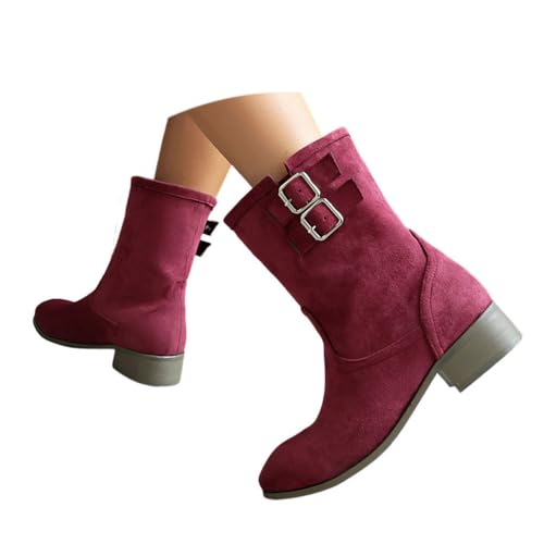 ticticlily Stiefeletten Damen Elegant Wildleder Halbstiefel Mit Schnalle Halbhoch Stiefel Winter Boots Mit Niedriger Absatz A Violett 40 EU von ticticlily