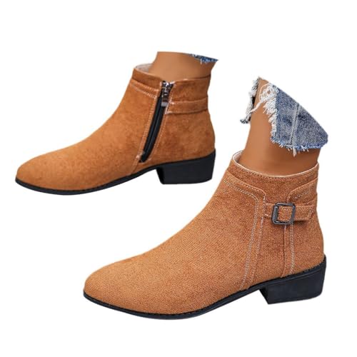 ticticlily Stiefeletten Damen Kurzstiefel Cowboystiefel Halbstiefel Chelsea Boots Mit Zipper Blockabsatz Winter Wildleder Stiefel A Braun 37 EU von ticticlily