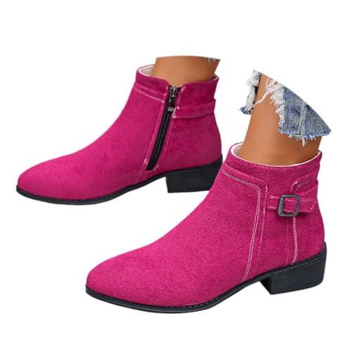 ticticlily Stiefeletten Damen Kurzstiefel Cowboystiefel Halbstiefel Chelsea Boots Mit Zipper Blockabsatz Winter Wildleder Stiefel A Rose Rot 39 EU von ticticlily