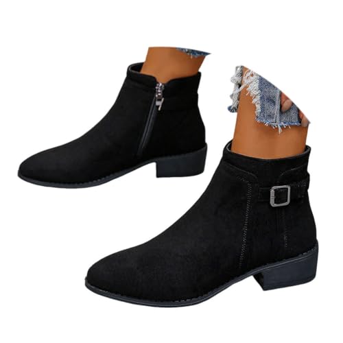 ticticlily Stiefeletten Damen Kurzstiefel Cowboystiefel Halbstiefel Chelsea Boots Mit Zipper Blockabsatz Winter Wildleder Stiefel A Schwarz 36 EU von ticticlily