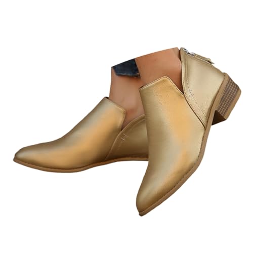 ticticlily Stiefeletten Damen Sommer Orthopädische Stiefel Mit Niedrigem Absatz Spitze Und Reißverschluss Chelsea Boots D Gold 40 EU von ticticlily