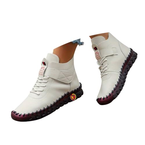ticticlily Stiefeletten Damen Stiefel Lederstiefel Winter Warm Wasserdicht Gefüttert Winterschuhe Frauen Kurzstiefel A Weiß 39 EU von ticticlily