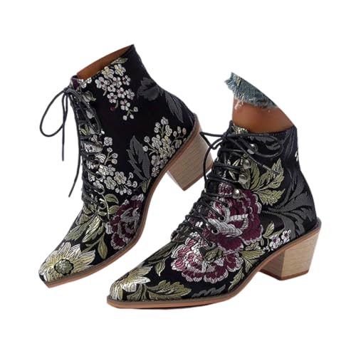 ticticlily Stiefeletten Damen Stilvolle Boots mit Blockabsatz Rutschfeste Sohle für Herbst Winter Bequeme Schnürstiefel für Alltag und Freizeit C Schwarz 42 EU von ticticlily