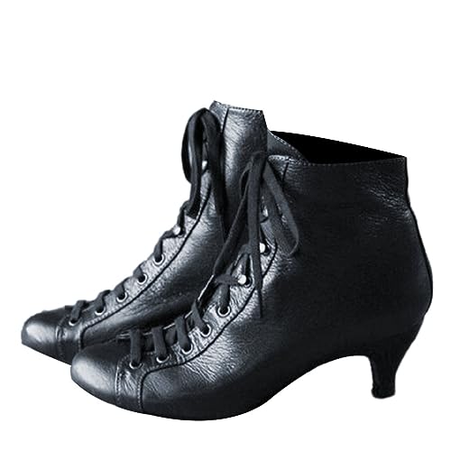 ticticlily Stiefeletten Damen Vintage Viktorianische Stiefel Schnüren Mittelalterliche Retro Gothic Steampunk Knöchelstiefel B Schwarz 43 von ticticlily