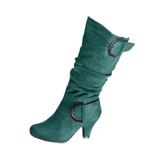 ticticlily Stiefeletten Damen mit Absatz Winterschuhe High Heels Herbst Winter Elegant Hohe Stiefel Boots Chic Schnalle Klassische Stiefel Stiletto Boots Schnürschuhe Grün 38 von ticticlily