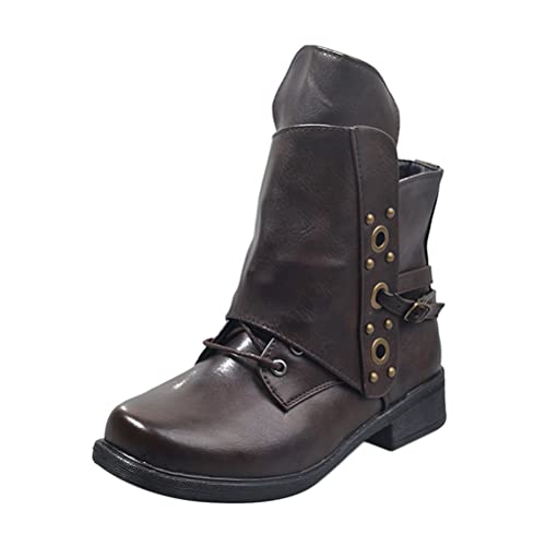 ticticlily Stiefeletten damen Biker Boots Vintage Biker Boots Retro Kurzschaft Westernstiefel Knöchelstiefel Cowboy Stiefel mit Blockabsatz Kaffee 40 EU von ticticlily
