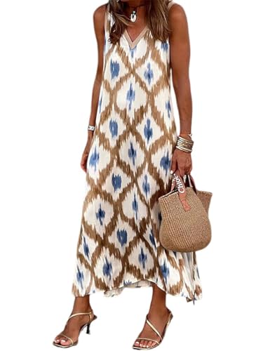 ticticlily Strandkleid Damen Maxi Lange Sommer Casual Party Boho Swing Sommerkleider Trägerkleid Tunikakleider Freizeitkleider A2 Weiß XS von ticticlily