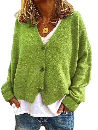 ticticlily Strickjacke Damen Elegant Casual Kurze Herbst Cardigan Strick Lose Herbstjacken Strickcardigan mit Knopf Strickpullover A Hellgrün XL von ticticlily