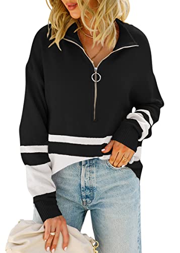 ticticlily Sweatshirts Damen ohne Kapuze Pullover Casual Lose Langarm V-Ausschnitts Oberteile Top Lässiges Activewear Langarmshirt Pulli Sweater Jacke Herbst Winter A Schwarz XL von ticticlily