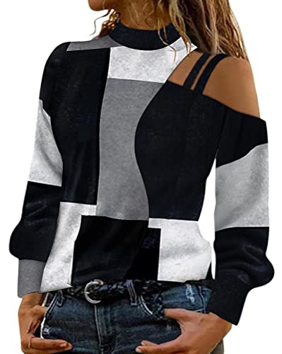 ticticlily T-Shirt Damen Schulterfrei Oberteile Sexy Glitzer Langarmshirt Sweatshirt Casual Mode Bluse Tops Tunika Elegant Pullover Jumper Herbst Winter Spitze Streetwear D3 Weiß XL von ticticlily