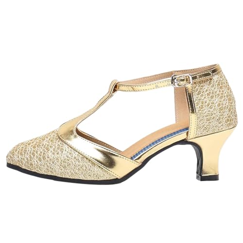 ticticlily Tanzschuhe Damen Latein Salsa Tanzschuhe Geschlossene Zehe Mode Tango Cha-Cha Ballroom Performence Tanzen Schuhe A1 Gold 40 EU von ticticlily