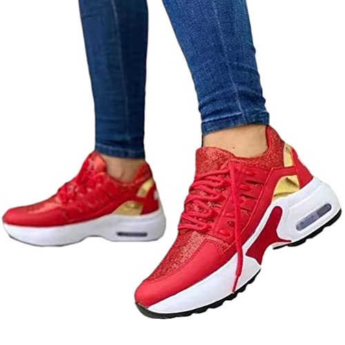 ticticlily Turnschuhe Damen Mesh Leichtgewichts Atmungsaktiv Sportschuhe Sneaker Laufschuhe Freizeitschuhe für Outdoor A Rot 43 EU von ticticlily