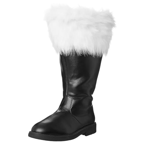 ticticlily Weihnachtsmann Stiefel Herren Mit Weißen Plüsch Weihnachtskostüm Breite Wade Combat Boots Wasserdicht Warm Winterstiefel Herren A Schwarz 42 EU von ticticlily