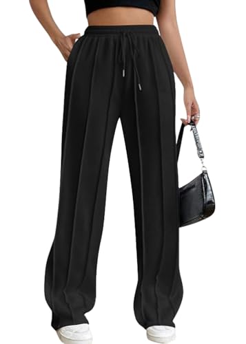 ticticlily Weite Jogginghose Damen Lang Baggy Sporthose mit Tunnelzug Freizeithose Trainingshosen Elastischer Bund mit Taschen Sweathosen Loose Fit Running Sweatpants A Schwarz M von ticticlily