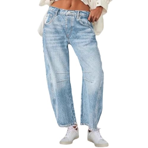 ticticlily Wide Leg Jeans Damen Baggy Jeans Mid Rise Barrel Weites Bein Straight Leg Stretch Jeanshose Boyfriend Denim Hosen A1 Hellblau M von ticticlily