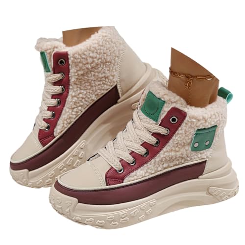 ticticlily Winter Barfußschuhe Damen Wasserdicht Winterschuhe mit Warme Gefüttert Winterstiefel Bequeme Mid Barfuss Sneaker Chunky Turnschuhe Leicht B Rot 39 EU von ticticlily