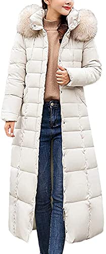 ticticlily Winterjacke Damen Lang Winter Daunenjacke Warm Wintermantel mit Kapuze Kunstfell Langarm Daunenmantel Steppjacke mit Hüftgurt Übergangsjacke Große Größen Weiß M von ticticlily