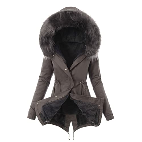 ticticlily Winterjacke Parka Mantel Damen Winter Herbst Wintermantel mit Kapuze Kunstfell Daunenmantel Lang Dicke Winterparka Slim Casual Steppmantel für Damen C Grau M von ticticlily