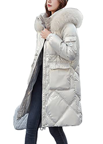 ticticlily Wintermantel Damen Verdickte Daunenjacke Langer Wintermantel Mit Kapuze Coat Winddichter Wintermantel Daunenmantel A Beige M von ticticlily