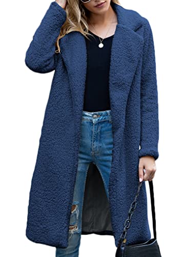ticticlily Wintermantel Damen Winterjacken Mantel Lange Plüsch Wolle Sherpa Jacken Fleece Coat Casual Lose Elegant Cardigan Parka Große Größen A Blau S von ticticlily