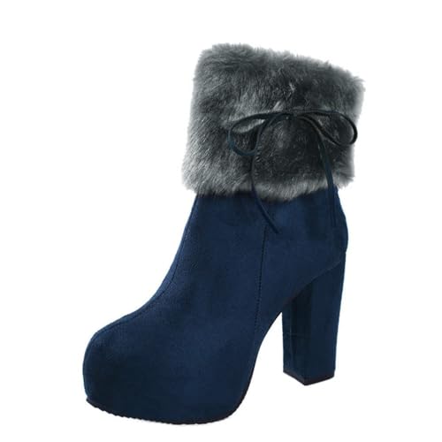 ticticlily Winterstiefel Damen Stiefel Mit Absatz Stiefeletten Warme Gefüttert Frauen Winterboots Schlüpfen Boots PU Elegant Ankle Boots A Blau 40 EU von ticticlily
