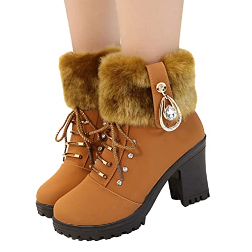 ticticlily Winterstiefel Damen Stiefel Mit Absatz Stiefeletten Warme Gefüttert Frauen Winterboots Schlüpfen Boots PU Elegant Ankle Boots C Braun 41 EU von ticticlily