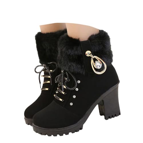 ticticlily Winterstiefel Damen Stiefel Mit Absatz Stiefeletten Warme Gefüttert Frauen Winterboots Schlüpfen Boots PU Elegant Ankle Boots C Schwarz 37 EU von ticticlily
