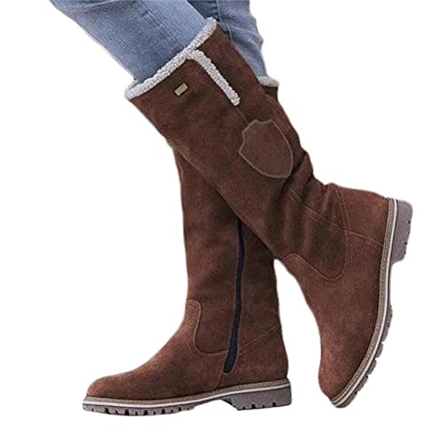 ticticlily Winterstiefel Damen Warme Gefüttert Schneestiefel Baumwollstiefel Winterschuhe Retro Reißverschluss Langschaftstiefel Klassische Frauen Winterstiefel A Braun 39 EU von ticticlily