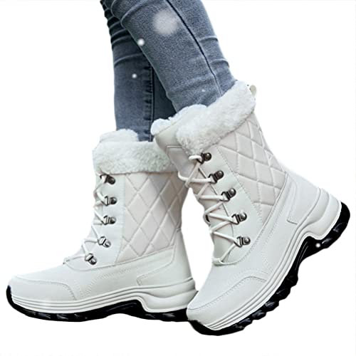 ticticlily Winterstiefel Damen Wasserdicht Warme Gefüttert Winterschuhe Damen Wasserdicht Softshell Vamp Schneestiefel Warme Stiefel Winter Rutschfeste Mittelhoher Boot B Weiß 36 EU von ticticlily