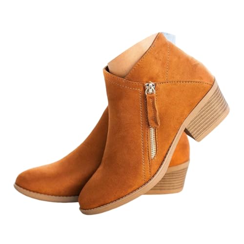 ticticlily Women's Biker Boots with Block Heel Shoes Comfort Pure Colour Ankle Bootie A Braun 36 EU von ticticlily