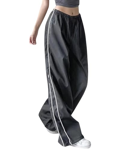 ticticlily Y2K Baggy Cargohosen Damen Teenager Hip Hop Schnürung Frauen 90er Aesthetic Vintage Lang Fallschirmhosen Freizeithose Parachute Pants A Dunkelgrau XL von ticticlily