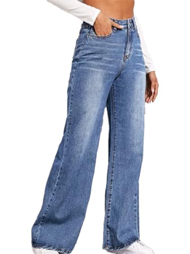 ticticlily Y2K Pants Baggy Jeans Damen High Waist Jeanshosen Vintage Straight Leg Gewaschene Mode Denim Hose Weites Bein Gerade Patchwork Lose E-Girl Hosen Streetwear A10 Blau S von ticticlily