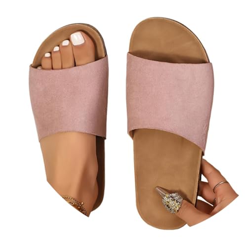 ticticlily Zehentrenner Damen Orthopädische Sandalen Fußbett Bequeme Plateau Pantoletten Sommer Flach Korkfußbett Offene Hausschuhe B Rosa 39 EU von ticticlily