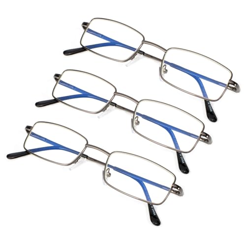 tide Optical 3 Pack of Men's Reading Glasses with Blue Light Filter, Lesebrille fur Herren Damen, Blaulicht blockierende Brillen, leichte Blendschutz-Computer spielleser, Grau+3.0x von tide Optical