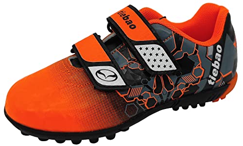 Kinder Trainers Fussballschuhe Sport Fußballschuhe Outdoor Hallen Leicht Turfschuhe Klettverschluss Unisex TBG-S76660/Orange-27 von tiebaoGanar