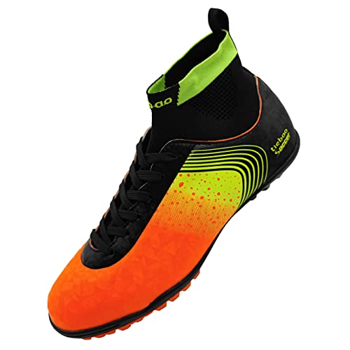 tiebaoGanar Große Kinder-Fußballschuhe, hohe Socke, Fußballschuhe, fester Boden, Outdoor, Fußball-Stollen, athletische Herren, Orange/Abendrot im Zickzackmuster (Sunset Chevron), 7 Big Kid von tiebaoGanar
