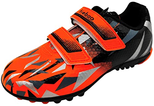 tiebaoGanar Turf Fußballschuhe für Jungen und Mädchen, Fußball-Stollen, Klettverschluss, verstellbarer Riemen (Kleinkind/kleines Kind), Orange/Abendrot im Zickzackmuster (Sunset Chevron), 31 EU von tiebaoGanar