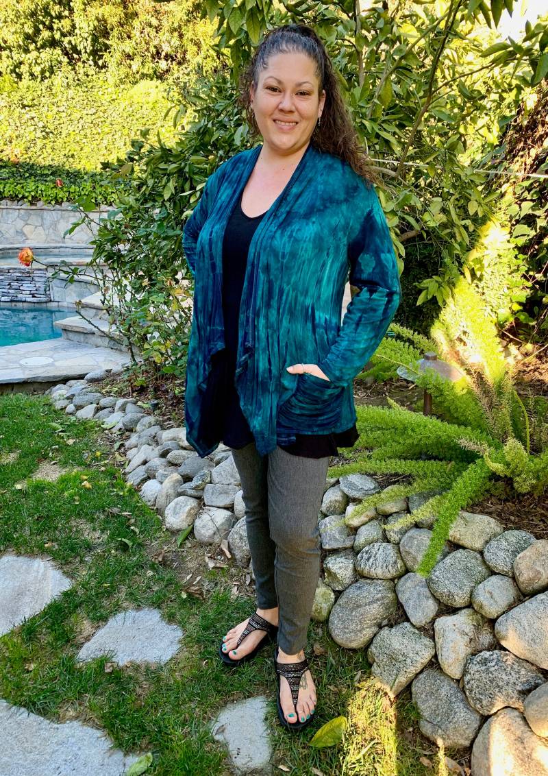 Plus Size Tie Dye Türkis Teal Cardigan Mit Taschen, Boho Frauen Pullover Cardigan, Fashion S/M Oder von tiedyebypureintent