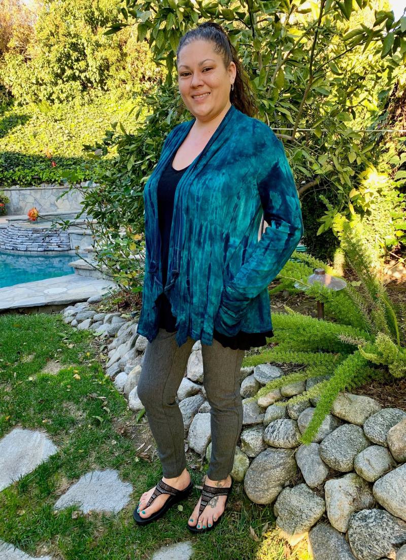 Tie Dye Türkis Teal Strickjacke Mit Taschen, Boho Hippie Frauen Pullover Strickjacke, Damenmode S/M Oder Plus von tiedyebypureintent