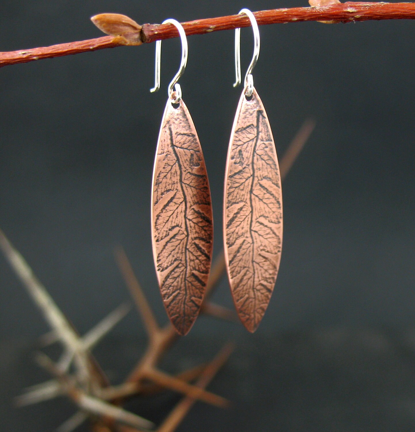 Kupfer Ohrringe Mit Farn, Handgemachter Naturschmuck Kupfer Ohrringe Mit Farn, Handgemachter Naturschmuck von tigerlillyshop